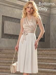 SHEIN MOD 純色高腰壓線摺褶喇叭白色裙 - 白色 - 查看 7