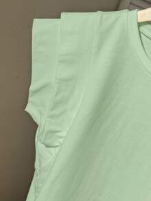SHEIN Tween女孩春夏休閒白色圓領雙層寬肩無袖T恤，適合日常休閒穿著，白色上衣 - 綠色 - 查看 8