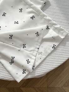 Elamini Sweet Cute Lace Trim Patchwork Bow Print Casual Commuter Wide Leg Long Pants - White - View 6