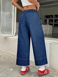 SHEIN PETITE Women's Low Waist Straight Leg Cropped Jeans Blue - Medium Wash - View 3