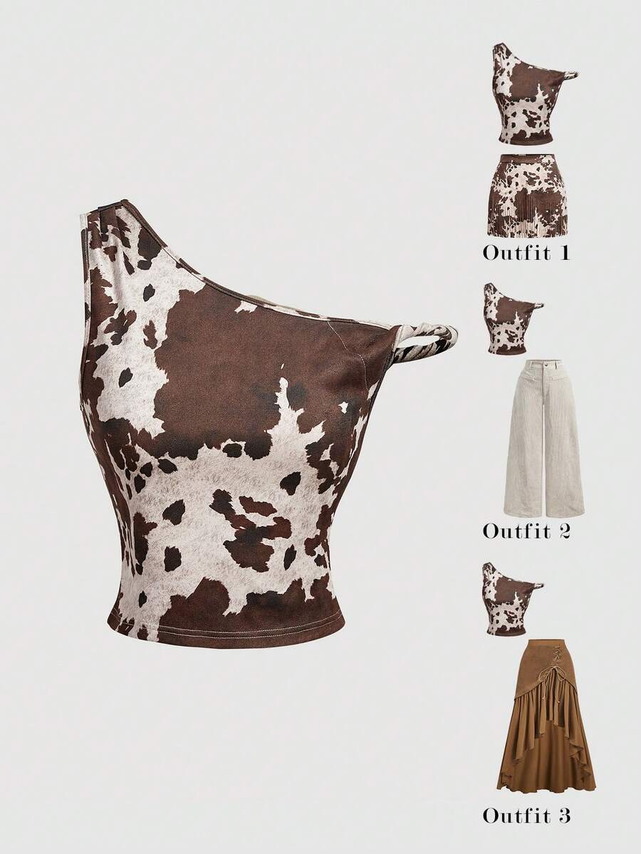 SHEIN MOD Animal Print Asymmetric Twisted Top - Multicolor - View 1