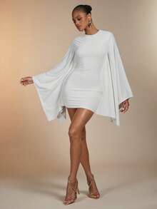 Hauture Women's Off-White Summer Elegant Party Mini Dress,Batwing Sleeve Solid Color Flowy Casual Minimalist Cocktail After Night Out Outfit - White - View 1