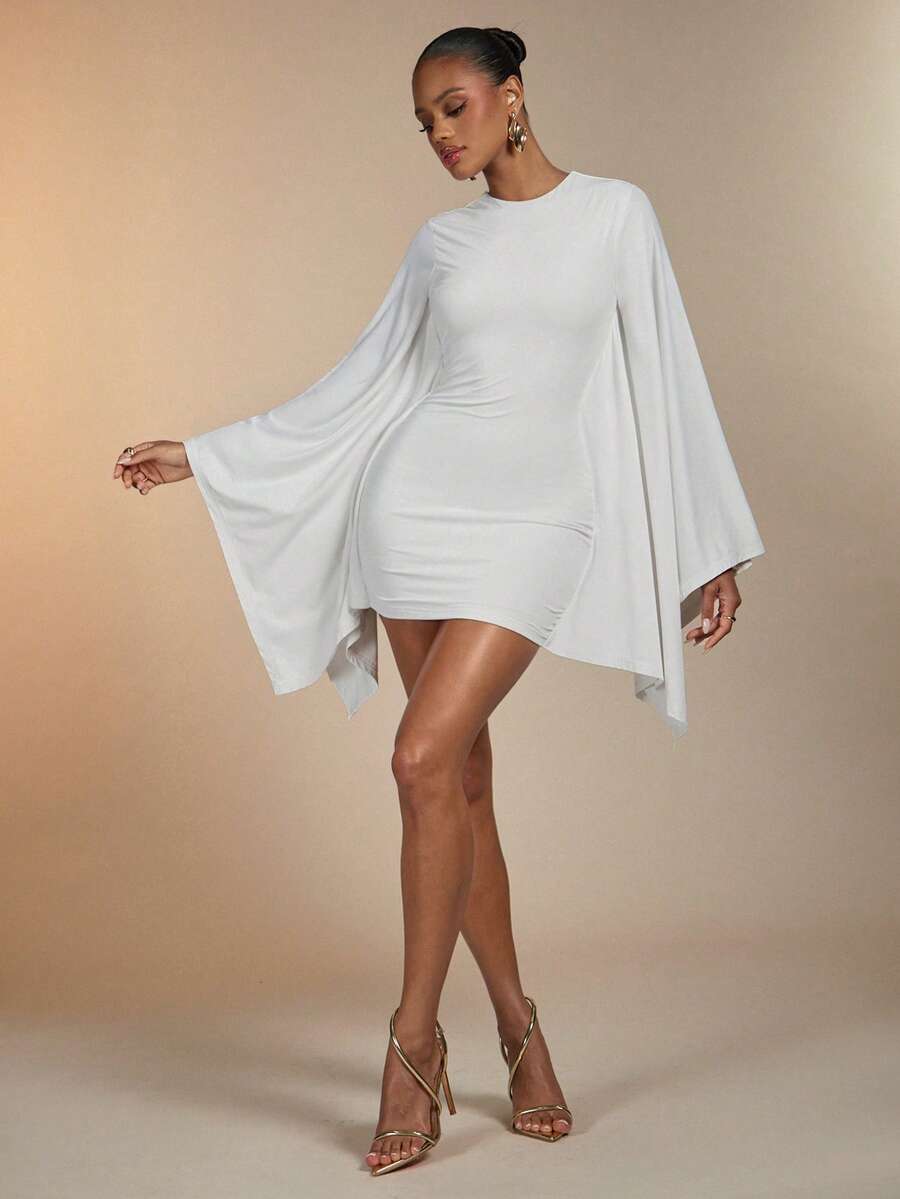 Hauture Women's Off-White Summer Elegant Party Mini Dress,Batwing Sleeve Solid Color Flowy Casual Minimalist Cocktail After Night Out Outfit - White - View 1