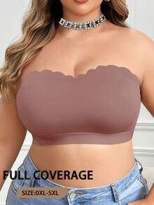 SHEIN Plus Size Wireless Bandeau Bra, 1pc - Coffee Brown - View 5