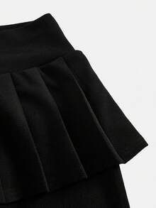 Girlism 青少年女孩秋冬休閒學院風優雅通勤黑色針織百褶裙長褲 - 黑色 - 查看 5