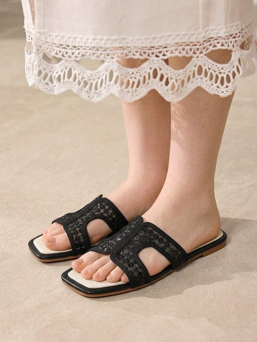 MOTF PREMIUM NEW BLACK FLAT-BOTTOMED FASHION OPEN-TOE WEAR CASUAL AND COMFORTABLE VERSATILE WOMEN'S FLAT SANDALS - Black 5 - View 2