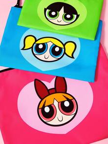 THE POWERPUFF GIRLS X SHEIN 多尺寸卡通便攜化妝包，輕量可水洗聚酯纖維材質附手腕帶，適合收納化妝品與小物品，旅行與日常使用皆宜 - 粉綠藍 - 查看 8