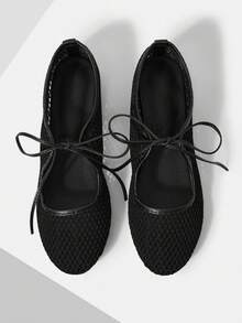 Mnmlis Hollow Mesh Mary Jane Flats - Black 2 - View 1
