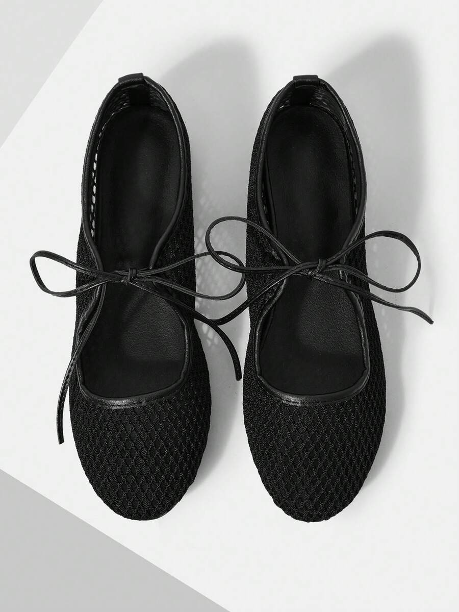 Mnmlis Hollow Mesh Mary Jane Flats - Black 2 - View 1