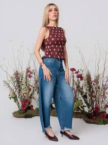 PRISCILA ESCOTO PRISCILA ESCOTO 女款休閒低腰破洞牛仔褲，適合都市通勤、商務、休閒穿著、辦公室、派對與聚會，秋季 - 中等水洗藍 - 查看 7