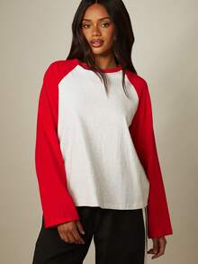 MISSGUIDED Colour Block Raglan Long Sleeve Crew Neck T-Shirt With Contrast Sleeves Casual Everyday Top - Multicolor - View 3