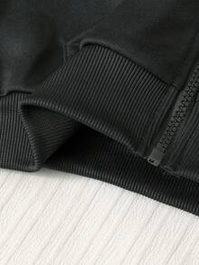 SHEIN Genkimix Kids 2件組 青少年女孩套裝 連帽長袖前開拉鍊短版外套，腰部與袖口收緊，搭配鬆緊腰寬鬆寬腿休閒運動長褲，秋冬款 - 深灰色 - 查看 7