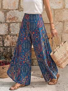 EMERY ROSE Women's Casual Paisley Print Asymmetric Hem Wide Leg Pants, For Resort Wear Fall Cloth For Women - Multicolor - View 3