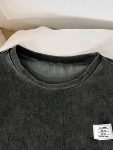 SHEIN Tween Girl Round Neck Short Sleeve T-Shirt And Pocket Long Pants Denim Set - Black - View 4
