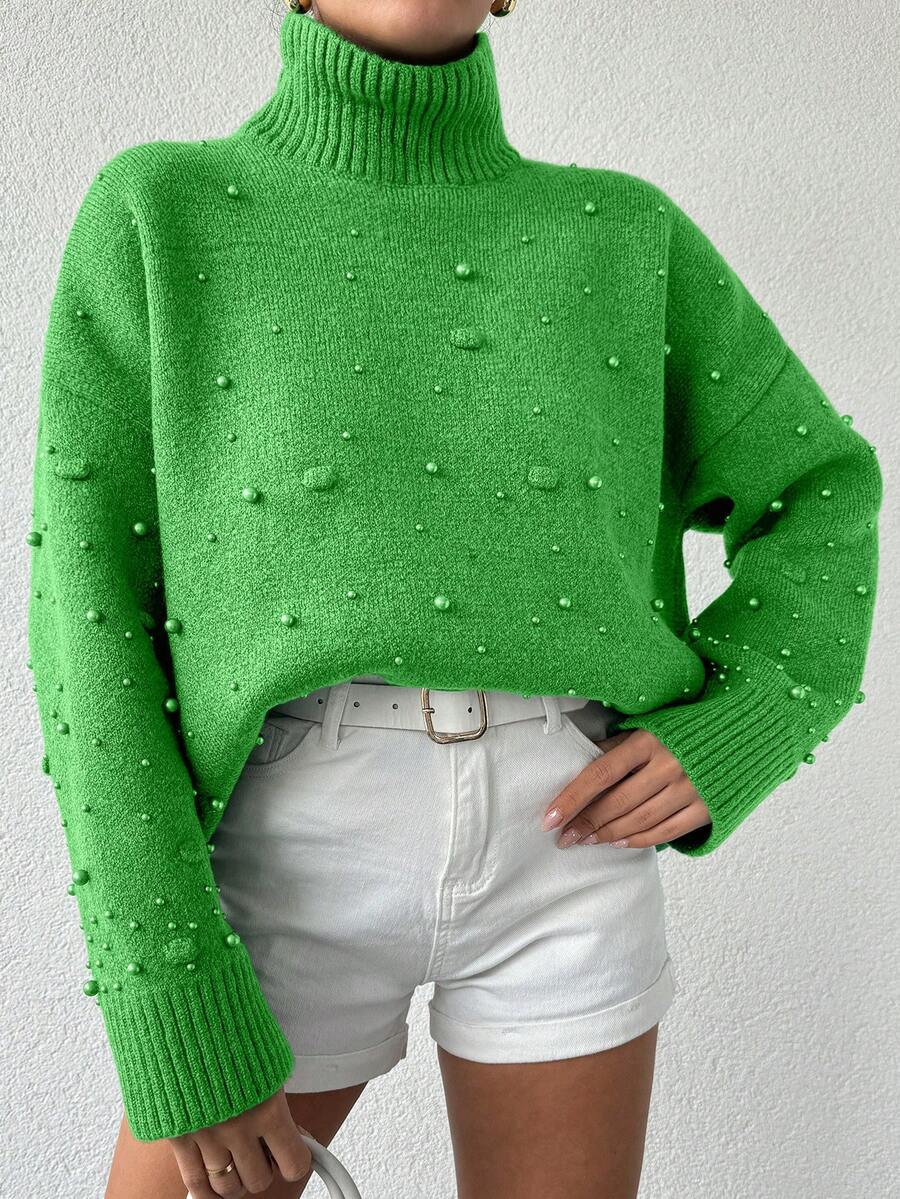 EURMUSE Women's Stand Collar Drop Shoulder Long Sleeve Sweater