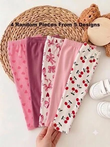 SHEIN 女嬰彈性腰休閒日常外出長褲 4件/套 - 彩色 - 查看 1