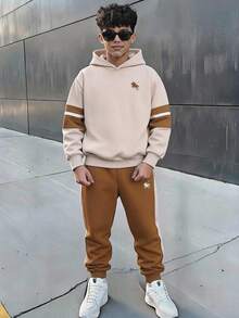 SHEIN 2件組青少年男孩復古馬標誌拼色寬鬆長袖連帽衫套裝，冬季，開學季 - 彩色 - 查看 8