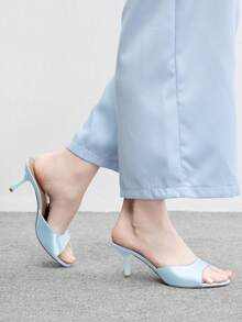 CUCCOO BIZCHIC 女士經典舒適百搭優雅度假休閒穆勒高跟涼鞋 - 淺藍1色丁 - 查看 5