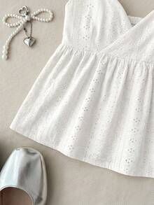 SHEIN 青少年女孩 T-shirt 吊帶背心 春/夏新款 休閒度假波點 V 領吊帶背心 - 白色 - 查看 4