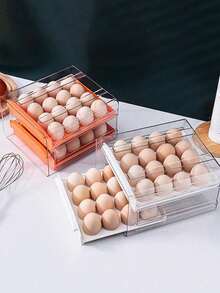 SHEIN 2-Layer Drawer Type Egg Storage Organizer,Stackable PET Egg Storage Set Ouble-Layered For Maximum Capacity, Clear Plastic Egg Holder For Your Refrigerator - White - View 2