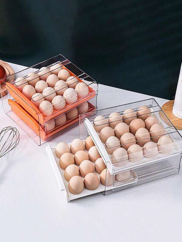 SHEIN Organizer Penyimpanan Telur Tipe Laci 2 Lapis, Set Penyimpanan Telur PET yang Dapat Ditumpuk, Dua Lapis untuk Kapasitas Maksimum, Tempat Telur Plastik Transparan untuk Kulkas Anda