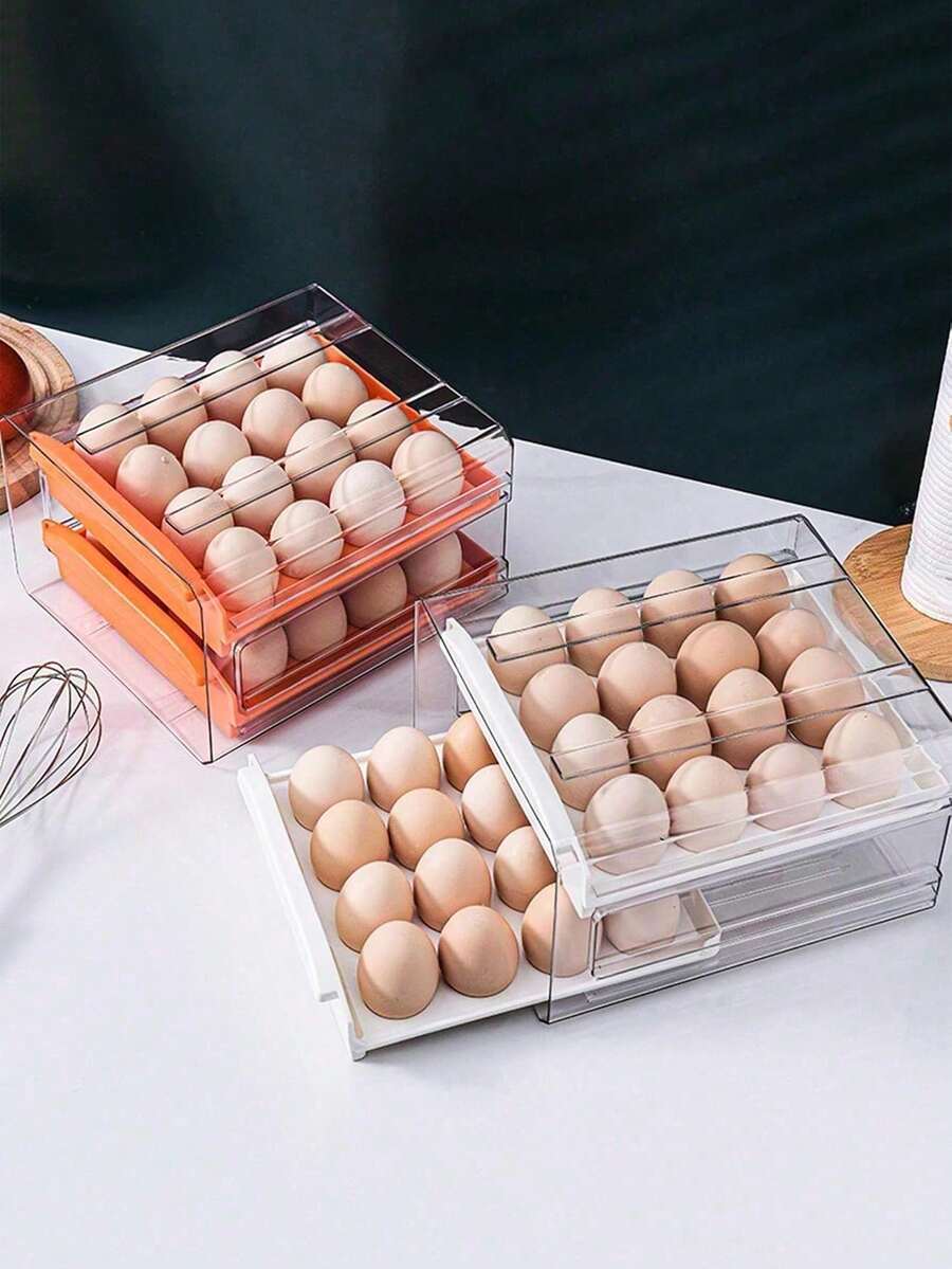 SHEIN 2-Layer Drawer Type Egg Storage Organizer,Stackable PET Egg Storage Set Ouble-Layered For Maximum Capacity, Clear Plastic Egg Holder For Your Refrigerator