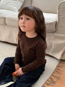 DAZY Infant (Girl) Polka Dot Korean Style Long Sleeve Ruffle Trim Top Toddler Fall - Coffee Brown - View 4