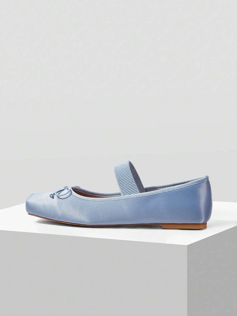 MOTF WOMEN'S BOW DECOR SQUARE TOE FLATS FOR CHRISTMAS SPRING SHOES FALL SHOES - Blue. - View 2