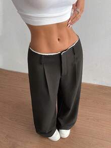Flirla Women's Chic Slimming Straight-Leg Pants, Versatile Fall Cloth For Women - Dark Grey - View 5