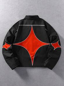 ROMWE MEN Men's Colorblock Patchwork Loose Long Sleeve Shirt - Black - View 3
