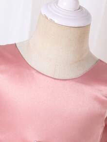 SHEIN Glamorique Kids 女嬰公主禮服大蓬裙 派對生日夏季花童裙 灰粉色蓬鬆薄紗婚禮裙 V領露背 大蝴蝶結 優雅款 - 藕粉色 - 查看 8