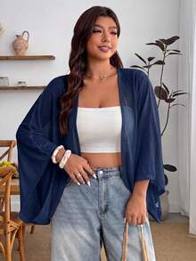 Enliva Plus Size Women's Spring/Summer Jacket, Suitable For Daily Wear And Beach Vacation Fall - Navy Blue - View 4