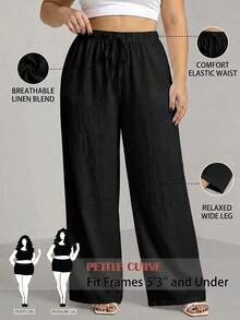 SHEIN PETITE CURVE 大尺碼全鬆緊腰休閒長褲 - 黑色 - 查看 9