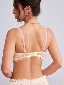 Elorette 甜美可愛雙色蕾絲無鋼圈內衣 - 黃色 - 查看 2