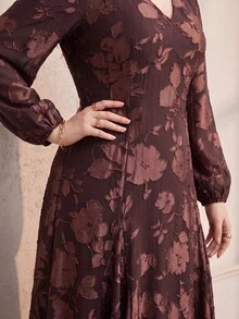 MOTF PREMIUM WOMEN'S PLUS SIZE JACQUARD FLARE HEM BOHEMIAN STYLE DRESS FALL - Coffee Brown - View 2
