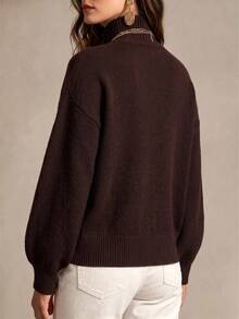 LUMIGAL Women's Casual Solid Color Turtleneck Sweater, Autumn/Winter - Brown - View 2