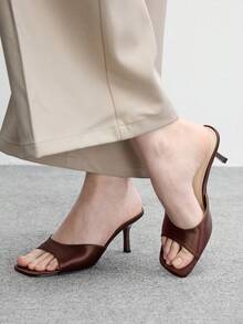 CUCCOO BIZCHIC 女款經典舒適百搭優雅度假休閒穆勒高跟涼鞋 - 咖啡色2色丁 - 查看 5