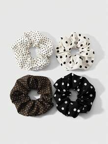 ROMWE Anime 4Pcs Fashionable Retro Versatile Multi-Color Love Polka Dot Large Intestine Ring Ponytail Ring, Combination Set, Daily Wear By Sisters - Multicolor-65 - View 5