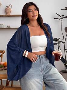 Enliva Plus Size Women's Spring/Summer Jacket, Suitable For Daily Wear And Beach Vacation Fall - Navy Blue - View 7