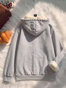 SHEIN EZwear 女款休閒抽繩寬鬆拉鍊連帽衛衣，適合日常穿著與返校季，秋季上衣，適用日常通勤、聚會、秋冬夏季、聖誕節、新年、感恩節、派對、婚禮、海灘、畢業典禮、優雅、外出、約會、通勤、情人節、度假、Y2K - 灰色 - 查看 2