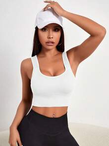 SHEIN Velisys 4件組 常規運動內衣 羅紋設計 基本款 黑色+海軍藍+紅色+白色 健身瑜珈無縫內衣 - 彩色 - 查看 6