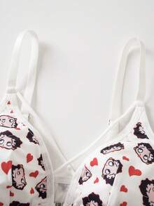 Betty Boop x SHEIN Bra Wanita Motif Kartun dengan Desain Silang dan Penutup Depan - Putih - View 9