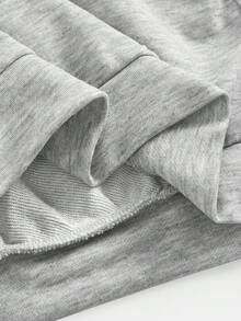 Tween女孩秋冬休閒運動套裝，小馬標誌印花，寬鬆圓領落肩長袖套頭衛衣，搭配印花牙籤褶皺寬腿直筒運動長褲，2件式運動衛衣套裝，麻灰色 - 彩色 - 查看 7
