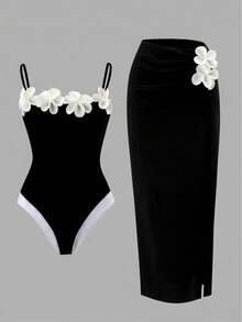 Swim Oasis 2026 Spring/Summer New Plus Size One-Piece Swimsuit, Fashionable High-End Elegant Floral One-Piece Swimsuit For Women - Black - View 7
