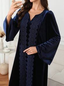 Al Najma Women's Elegant Lace Decor Arabian Dress - Blue - View 1