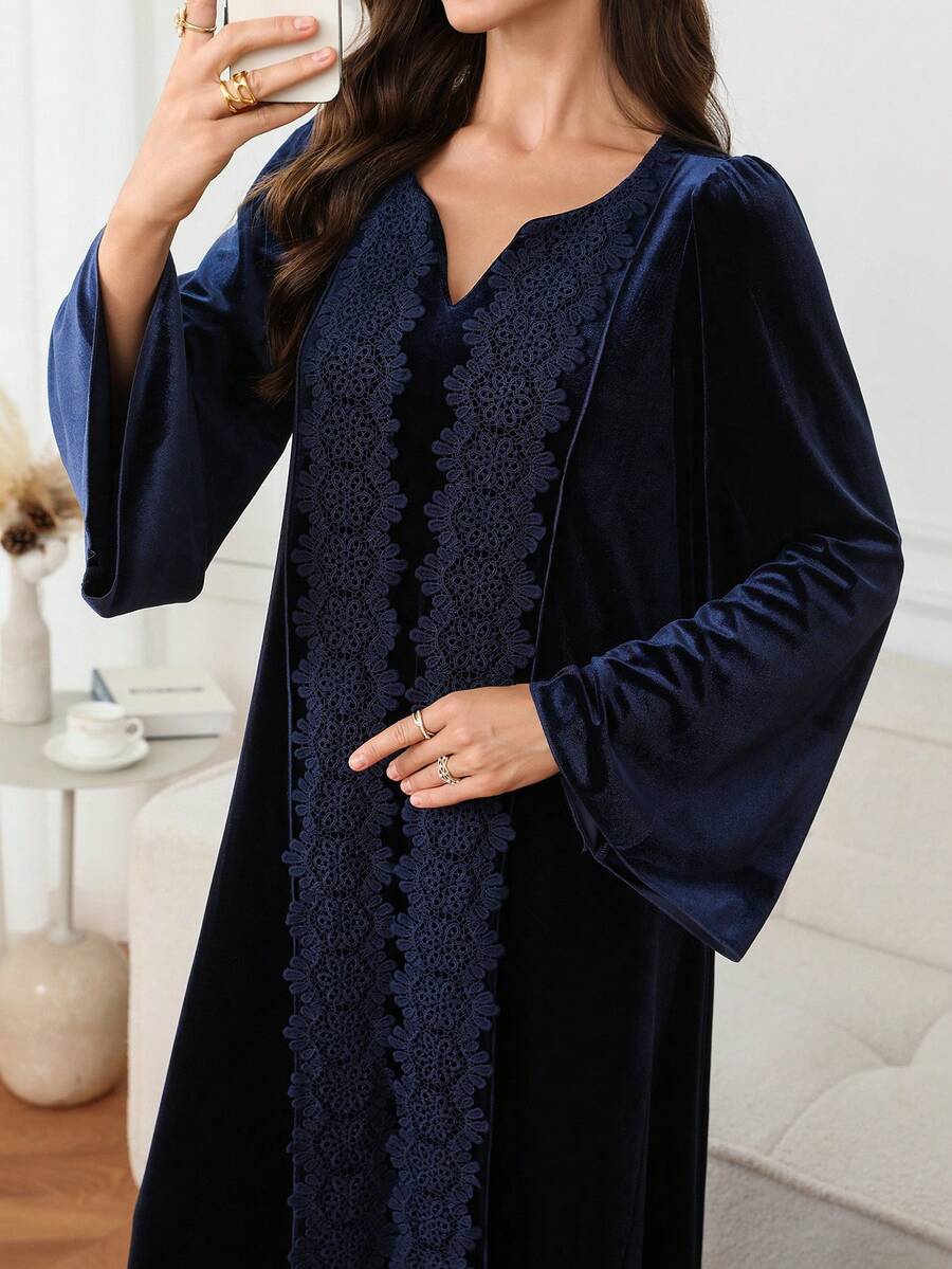 Al Najma Women's Elegant Lace Decor Arabian Dress - Blue - View 1