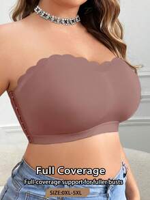 SHEIN Plus Size Wireless Bandeau Bra, 1pc - Coffee Brown - View 3