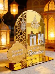 1pc Ramadan Countdown Calendar, Ramadan Auspicious Calendar (With Base, Numbers Can Be Replaced), Ramadan And Eid DIY Countdown Decoration, 3D Acrylic Mirror Moon Calendar Countdown Atmosphere Decoration - Multicolor - View 1