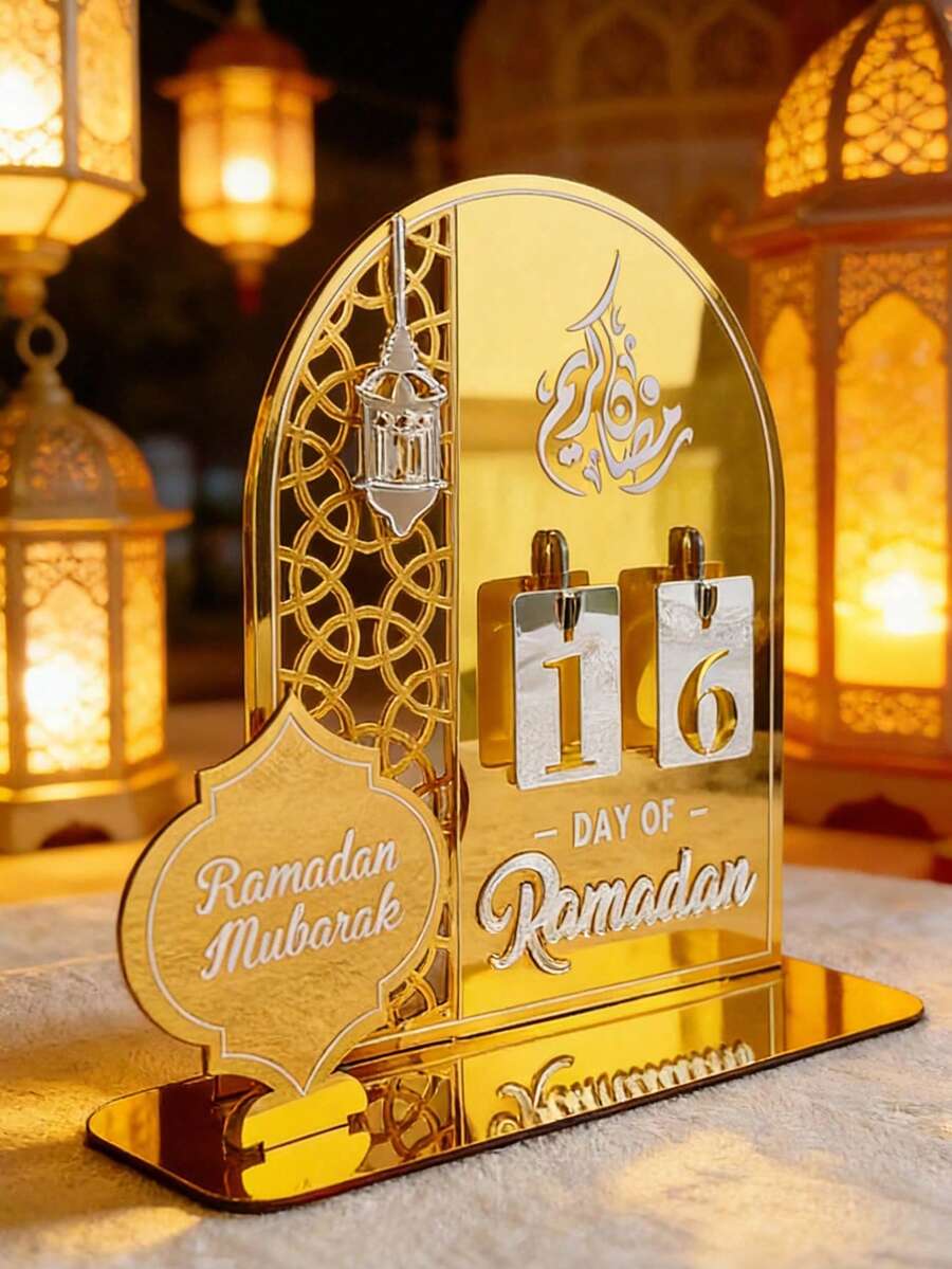 1pc Ramadan Countdown Calendar, Ramadan Auspicious Calendar (With Base, Numbers Can Be Replaced), Ramadan And Eid DIY Countdown Decoration, 3D Acrylic Mirror Moon Calendar Countdown Atmosphere Decoration - Multicolor - View 1