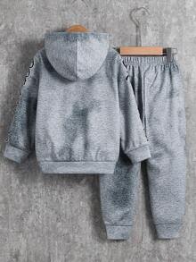2pcs Kids Young Boys Casual Streetwear Korean Style Snowflake Print Hoodie Long Sleeve Sweatshirt And Elastic Waist Sweatpants Set, Suitable For Back To School, Birthday, Baby Shower, Holiday Party, Autumn/Winter - Grey - View 6